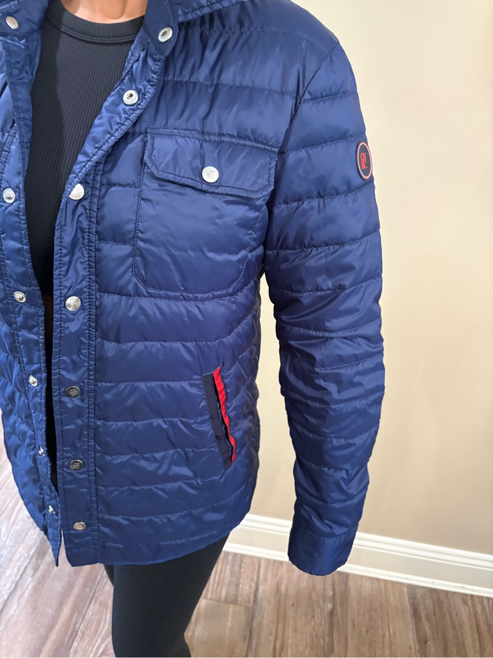 Carolina Herrera Blue Quilted Puffer Jacket with Snap Front
